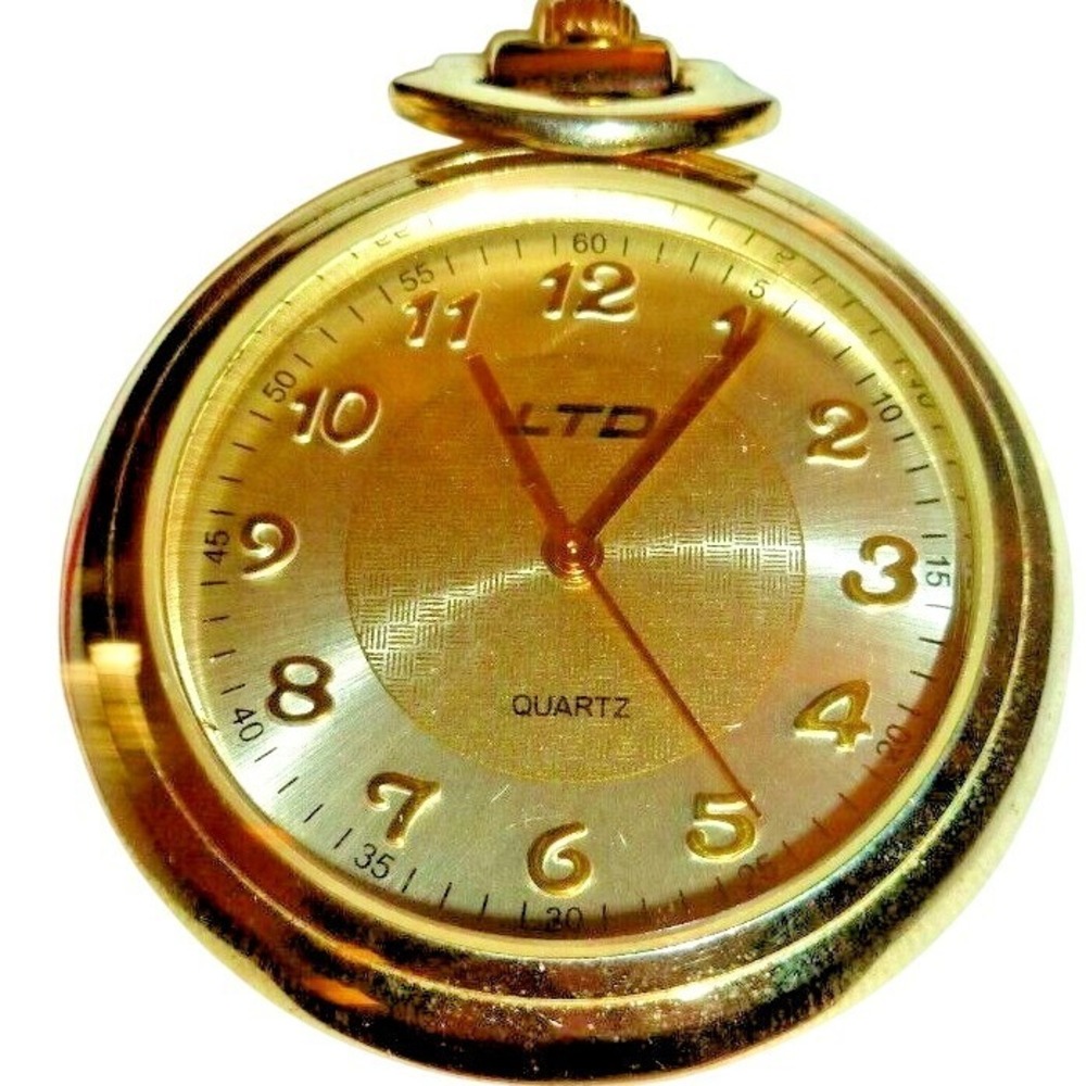 LTD Quartz Pocket Watch Gold Tone LTD021 Japan Movt M.Z. Berger Stainless Steel